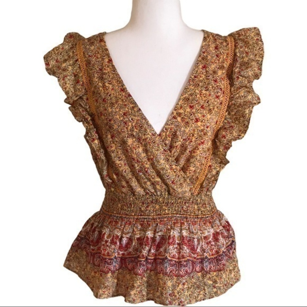 NWT Twine and String boho ruffles floral top
